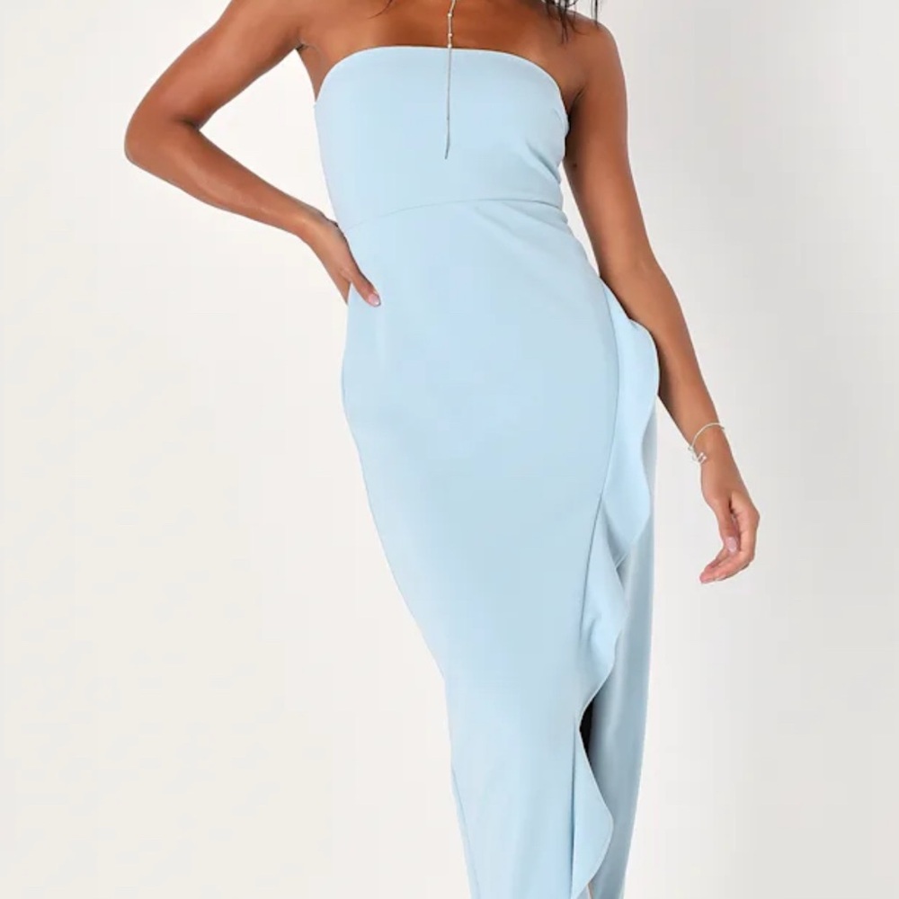 Elegant Strapless Blue Dress